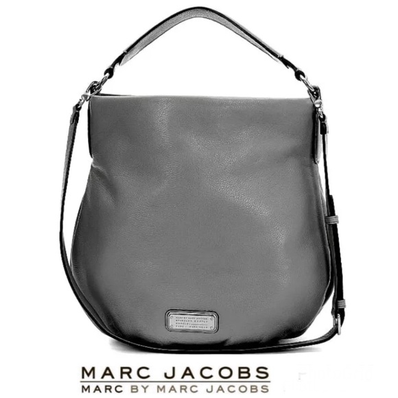 MARC by MARC JACOBS Q Hillier Grey Leather Crossbody  Shoulder Bag Tote Hobo Bag - Picture 1 of 16